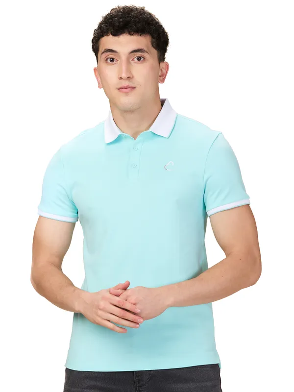 Being Human Men Blue Solid Polo Neck T-Shirt