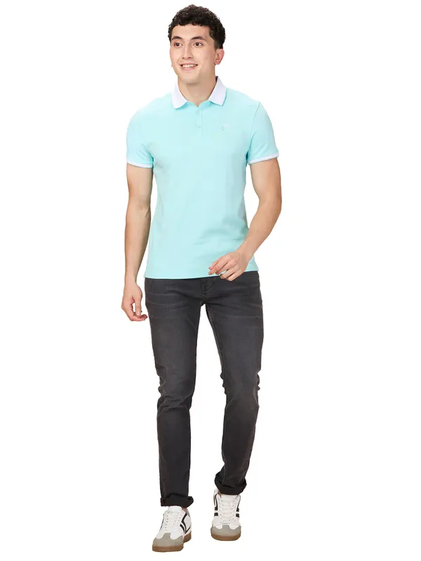 Being Human Men Blue Solid Polo Neck T-Shirt