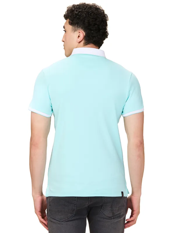 Being Human Men Blue Solid Polo Neck T-Shirt