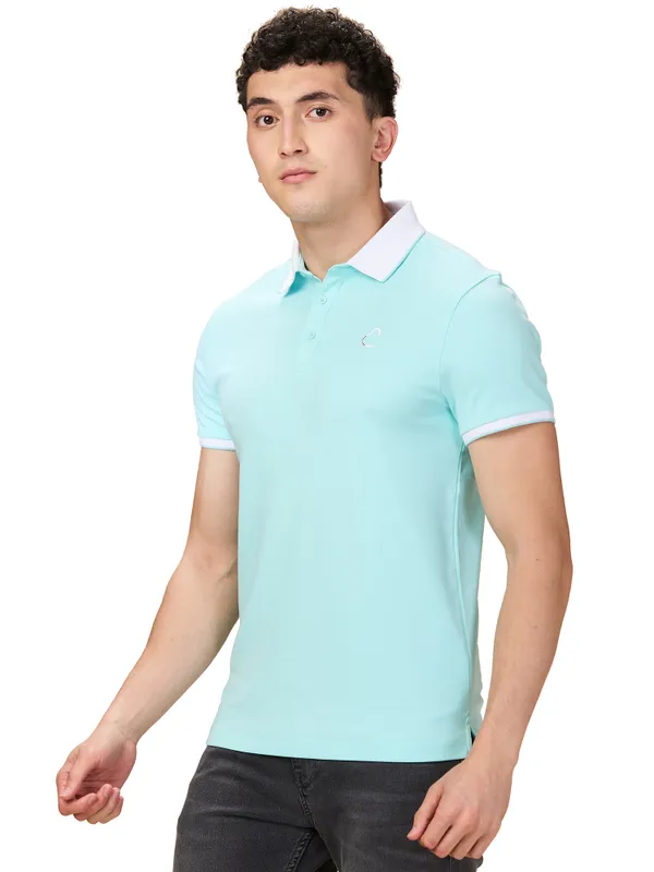 Being Human Men Blue Solid Polo Neck T-Shirt