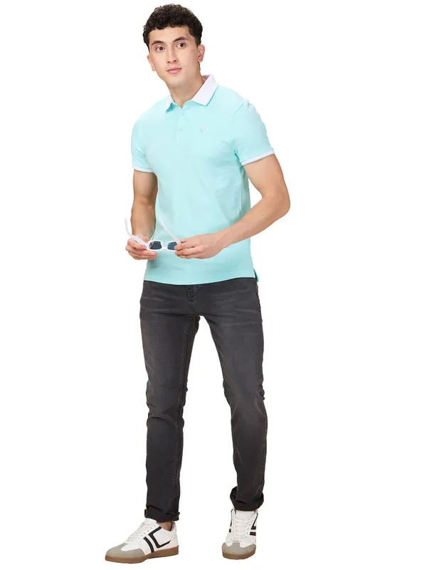 Being Human Men Blue Solid Polo Neck T-Shirt