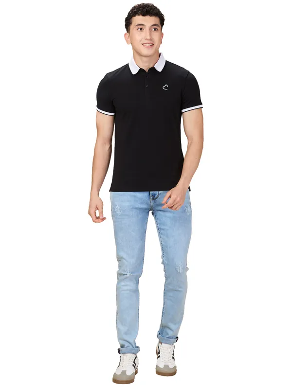 Being Human Men Black Solid Polo Neck T-Shirt