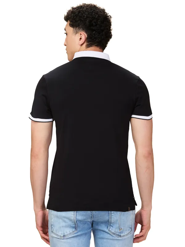 Being Human Men Black Solid Polo Neck T-Shirt