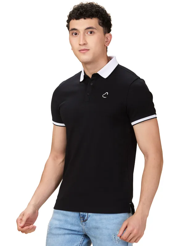 Being Human Men Black Solid Polo Neck T-Shirt