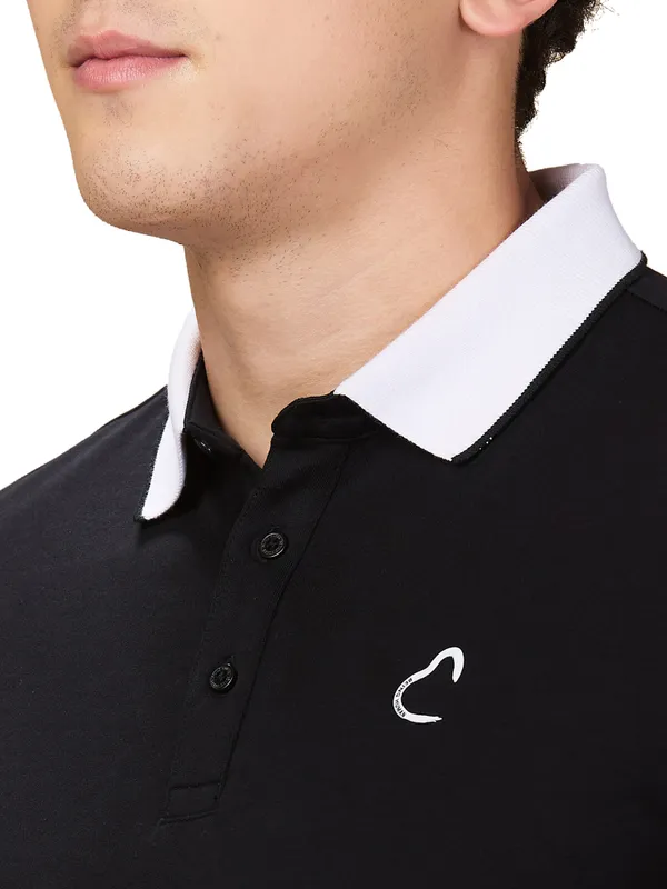 Being Human Men Black Solid Polo Neck T-Shirt