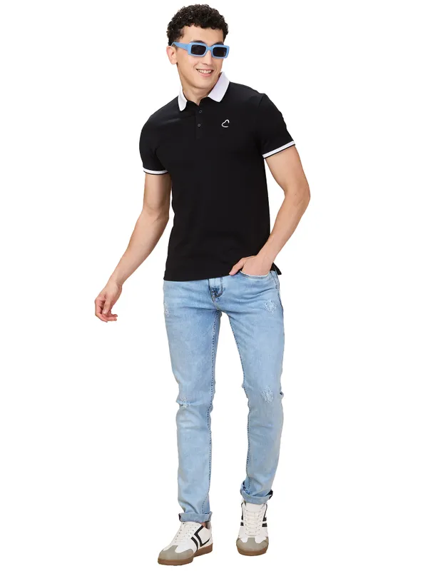 Being Human Men Black Solid Polo Neck T-Shirt