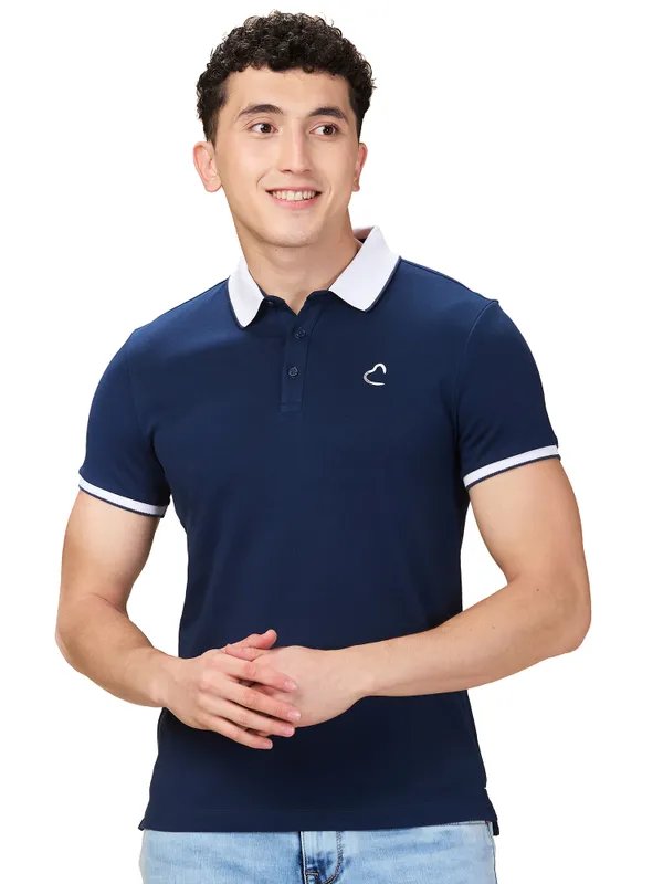 Being Human Clothing Men Blue Solid Polo Neck T-Shirt