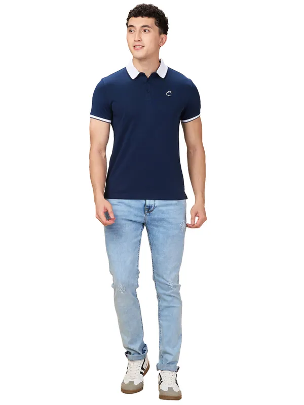 Being Human Clothing Men Blue Solid Polo Neck T-Shirt