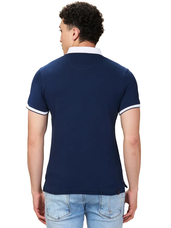 Being Human Clothing Men Blue Solid Polo Neck T-Shirt