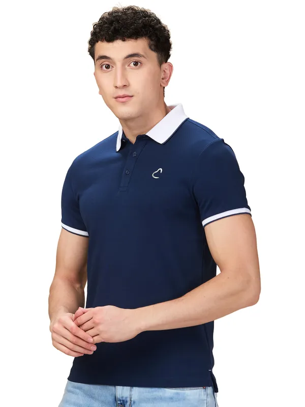 Being Human Clothing Men Blue Solid Polo Neck T-Shirt