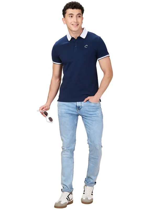 Being Human Clothing Men Blue Solid Polo Neck T-Shirt