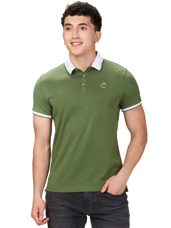 Being Human Men Green Solid Polo Neck T-Shirt