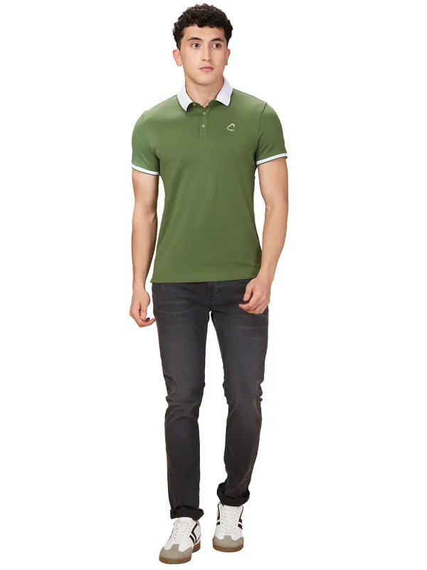 Being Human Men Green Solid Polo Neck T-Shirt