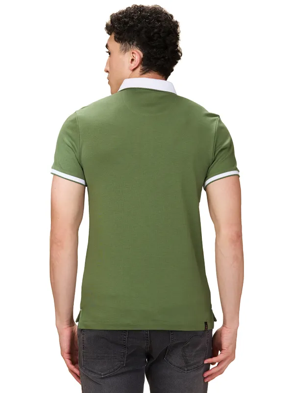 Being Human Men Green Solid Polo Neck T-Shirt