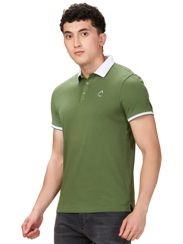 Being Human Men Green Solid Polo Neck T-Shirt