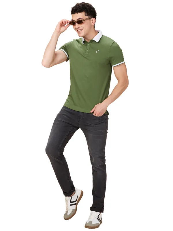 Being Human Men Green Solid Polo Neck T-Shirt