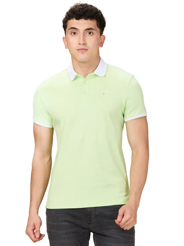 Being Human Men Green Solid Polo Neck T-Shirt