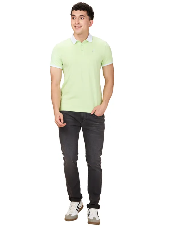 Being Human Men Green Solid Polo Neck T-Shirt