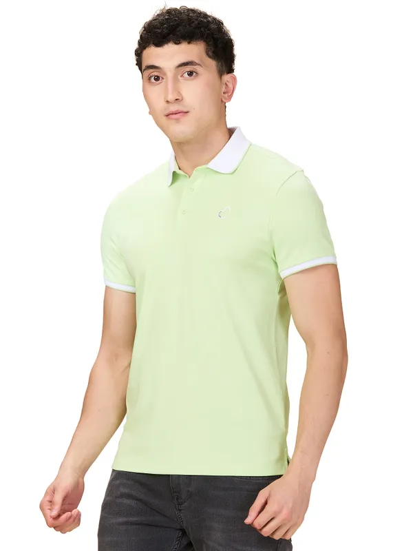 Being Human Men Green Solid Polo Neck T-Shirt