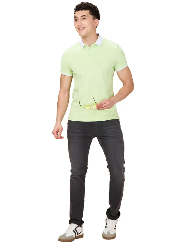 Being Human Men Green Solid Polo Neck T-Shirt