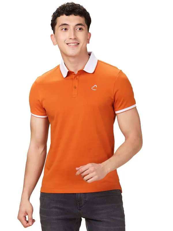 Being Human Men Brown Solid Polo Neck T-Shirt