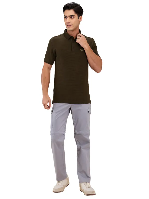 Being Human Clothing Men Brown Textured Polo Neck T-Shirt