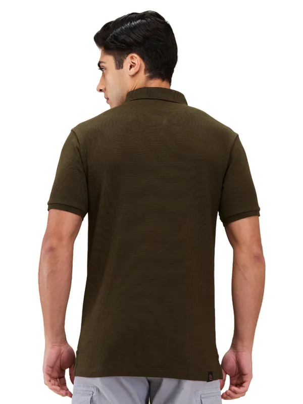 Being Human Clothing Men Brown Textured Polo Neck T-Shirt