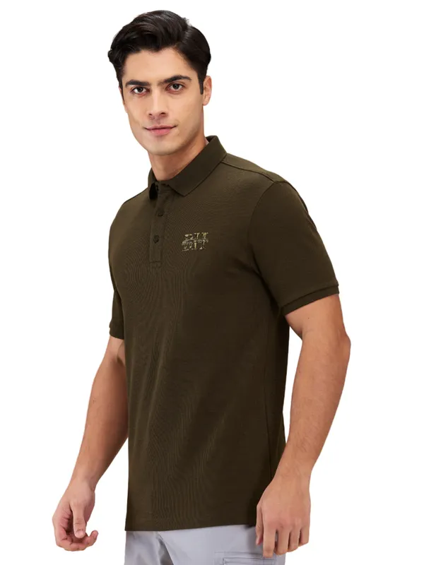 Being Human Clothing Men Brown Textured Polo Neck T-Shirt