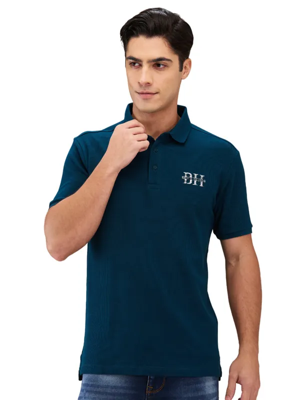 Being Human Clothing Men Green Textured Polo Neck T-Shirt