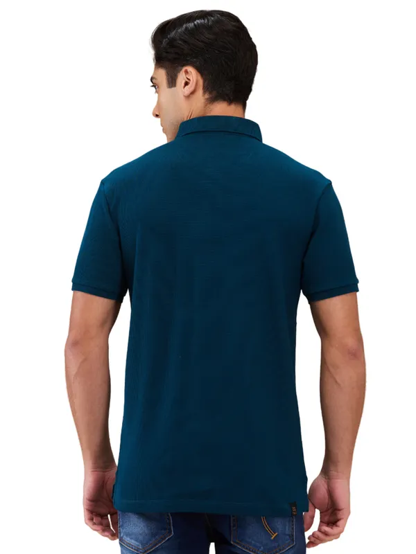 Being Human Clothing Men Green Textured Polo Neck T-Shirt