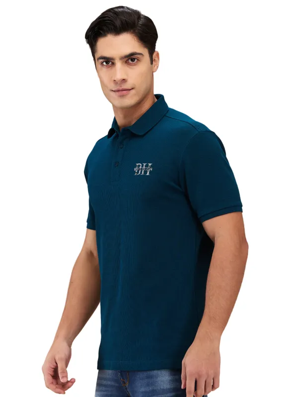 Being Human Clothing Men Green Textured Polo Neck T-Shirt
