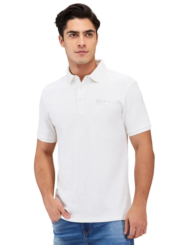 Being Human Clothing Men White Textured Polo Neck T-Shirt