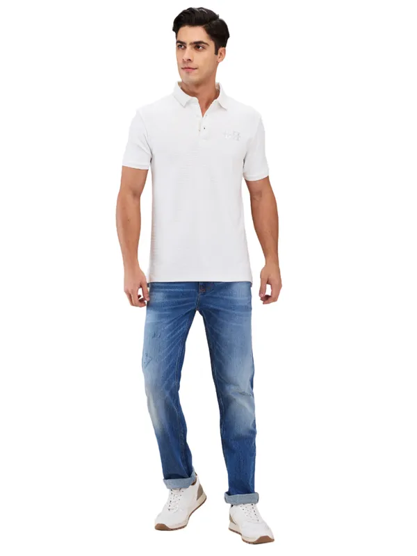 Being Human Clothing Men White Textured Polo Neck T-Shirt