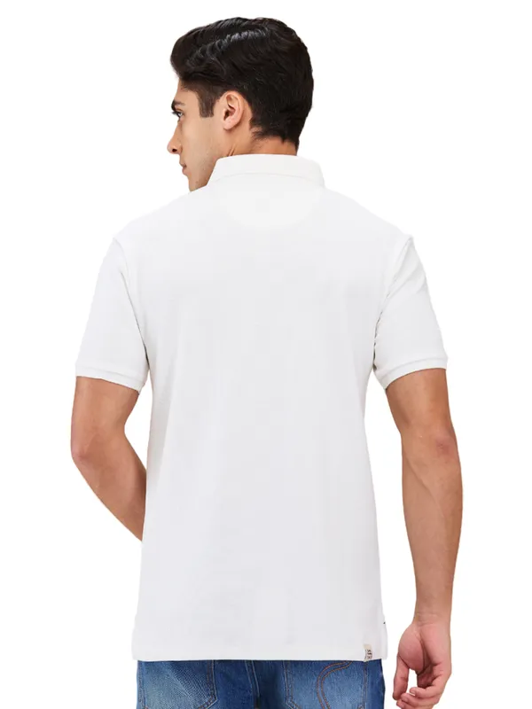 Being Human Clothing Men White Textured Polo Neck T-Shirt