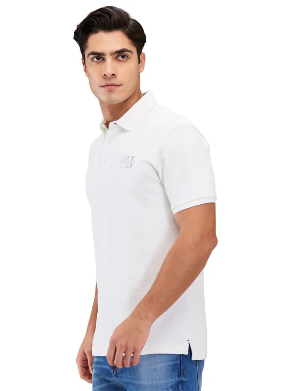 Being Human Clothing Men White Textured Polo Neck T-Shirt
