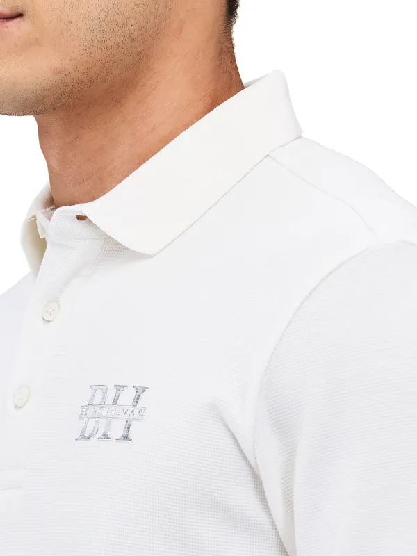 Being Human Clothing Men White Textured Polo Neck T-Shirt