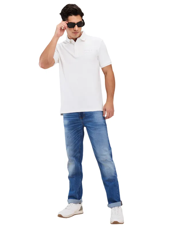 Being Human Clothing Men White Textured Polo Neck T-Shirt