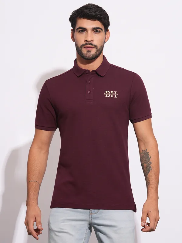 Being Human Clothing Mens-Top Polo Neck Wine