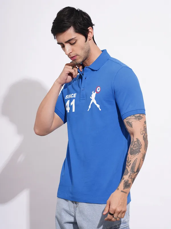 Being Human Men's Blue Captain America Polo T-shirt