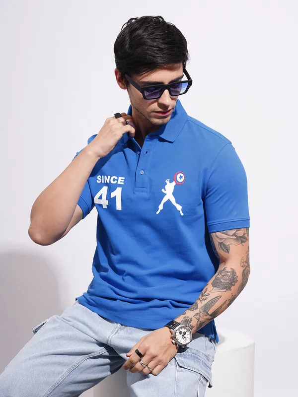 Being Human Men's Blue Captain America Polo T-shirt