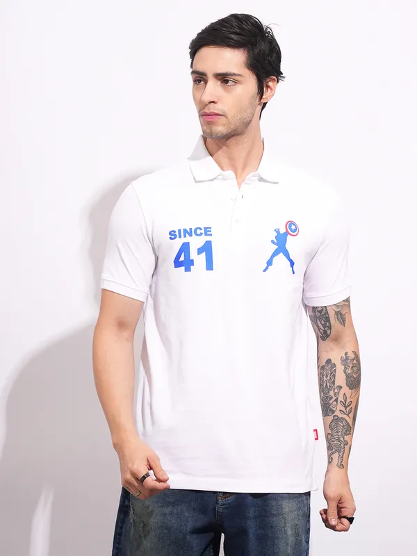 Being Human Men's White Captain America Polo T-shirt