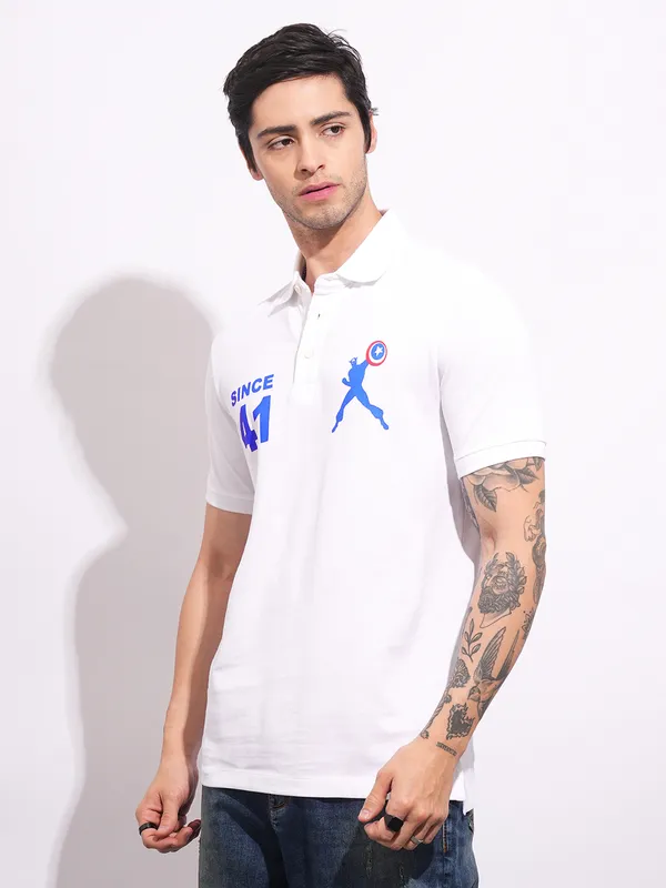 Being Human Men's White Captain America Polo T-shirt