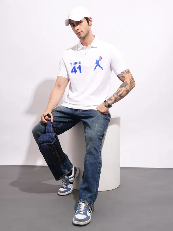 Being Human Men's White Captain America Polo T-shirt