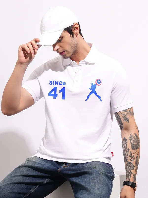 Being Human Men's White Captain America Polo T-shirt