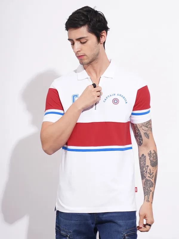 Being Human Clothing Men's White Captain America Polo T-shirt
