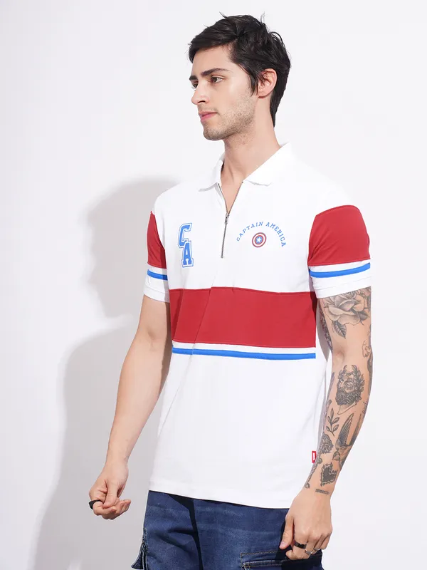 Being Human Clothing Men's White Captain America Polo T-shirt