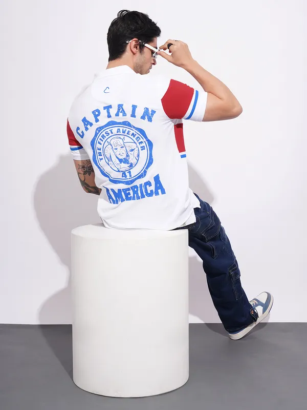 Being Human Clothing Men's White Captain America Polo T-shirt