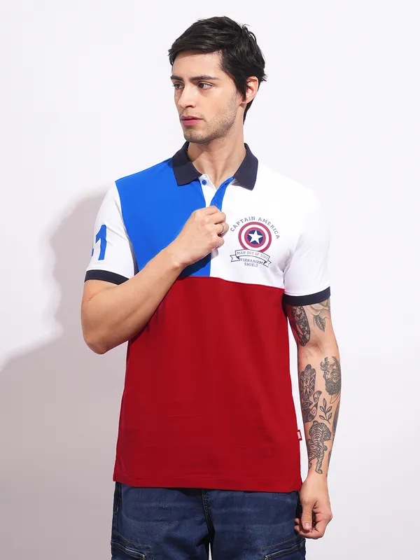 Being Human Mens-Top Polo Neck White & Blue