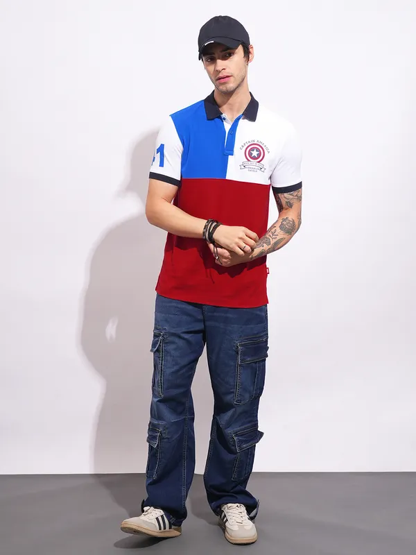 Being Human Mens-Top Polo Neck White & Blue