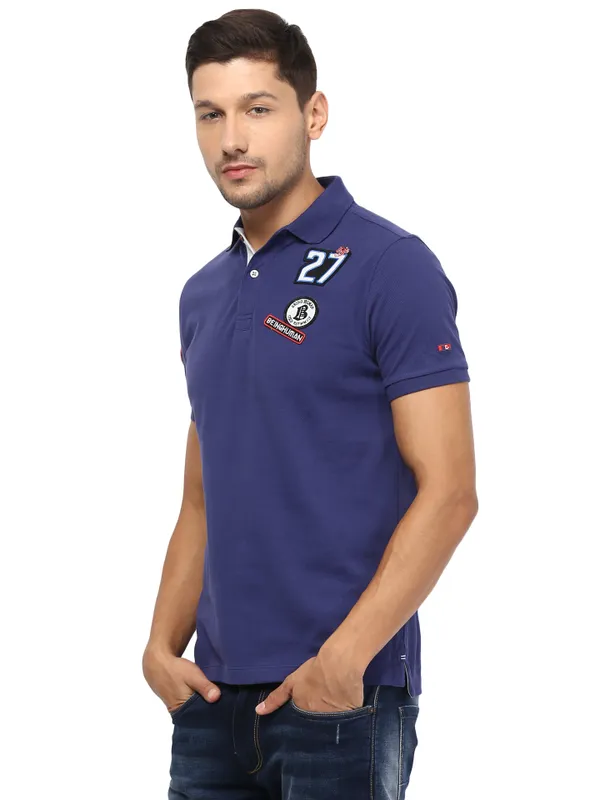 Being Human Clothing Men Regular Fit Polo Neck T-Shirts-Ink Blue